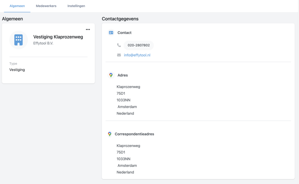 Vestiging screenshot nieuwe styling