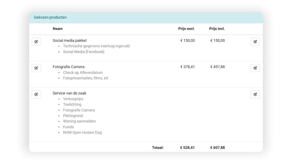 Gekozen producten selecteren
